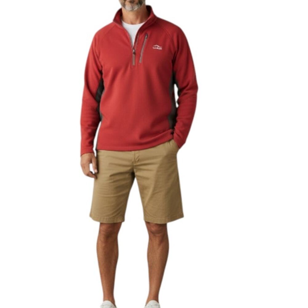 LL BEAN Ridge Runner 1/4 Zip Top Men XXL Red/Gray Long Sleeve Colorblock Outdoor